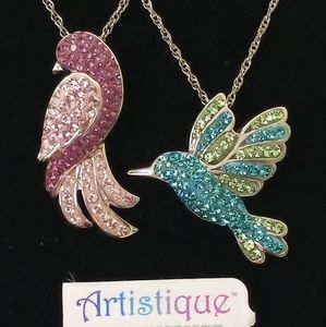 Gold & Silver Purple Parrot & Hummingbird  Necklace